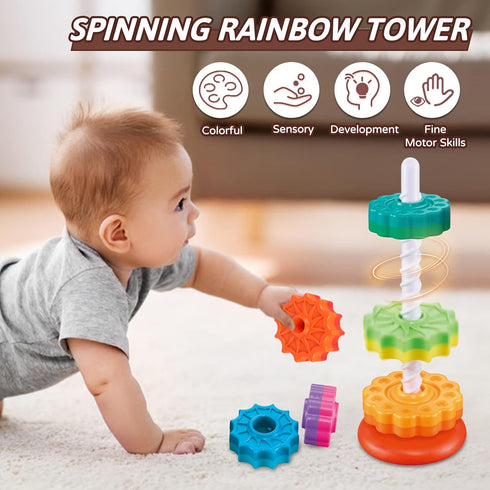 Baby Spinning Stacking Toys for Toddlers 1-3, Rainbow Ring Stacker Montessori Toys for Babies 6-12 Months, 1 2 3 One Year Old Girl Boy Christmas B...