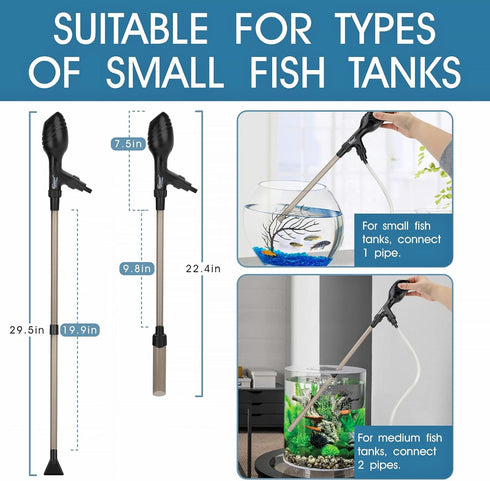 hygger Small Gravel Vacuum for Aquarium, Manual 80GPH Aquarium Gravel Cleaner Low Water Level Water Changer Fish Tank Cleaner with Pinch or Grip R...