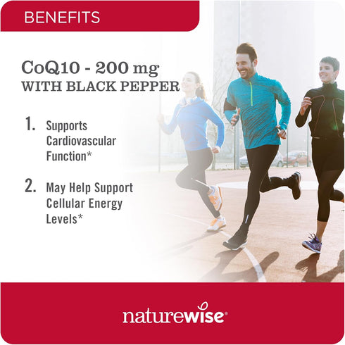 NatureWise CoQ10 200mg Softgels, High Absorption CoQ10 with BioPerine Black Pepper - Antioxidant for Heart Health + Cellular Energy - Vegan, Non-G...