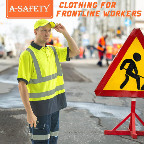High Visibility Polo Shirt Short Sleeve Job Safety Reflective Gear Yellow M...