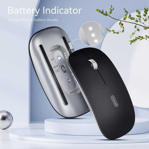 Uiosmuph G11 Wireless Mouse, USB C Rechargeable Computer Mouse, Slim Silent Mice 2.4GHz Optical with USB Nano Receiver and Type C Receiver for Lap...