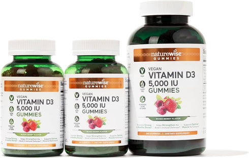 NatureWise Vitamin D3 5000 IU Gummies - Mixed Berry Flavor - Vitamin D Gummies for Adults, Immune Support Supplement, Muscle & Bone Strength - Veg...