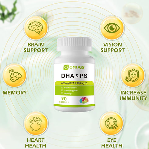 DHA & Omega Softgels for Adults, with Phosphatidylserine, Walnut Oil & Omega-3, Supports Healthy Brain Function, Vision and Memory, Gluten Free, N...