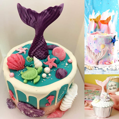 Mermaid Molds Silicone Fondant Molds Marine Theme Chocolate & Polymer Clay Candy & Soap Molds Mermaid Tail Seashell Coral Turtle Starfish Seahorse...