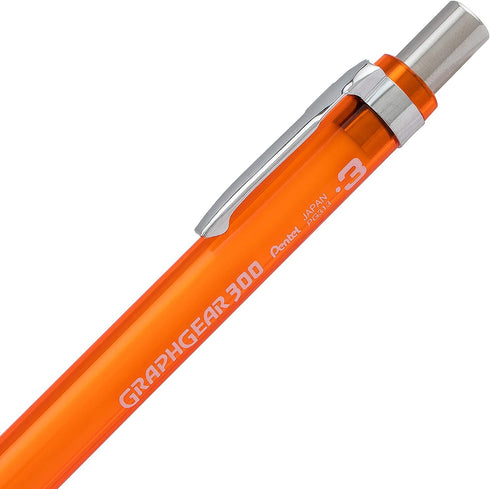 Pentel Arts GraphGear 300 Mechanical Pencil, (0.3mm) Extra-fine line, Orange Barrel, w/small block eraser + 1 lead tube...