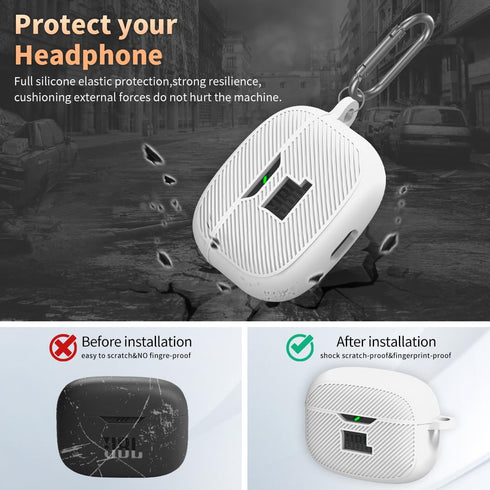 Portable Electronic Device Cover for JBL Vibe Beam, Silicone Protective Shock Case Cover with Carabiner (White)......