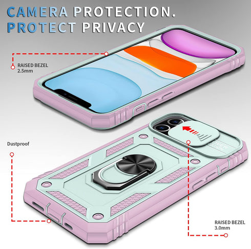 Case for iPhone 11, Shockproof Impact Resistant with Slide Lens Protective Cover Case for iPhone 11 (6.1 inch) (Pink Green)...