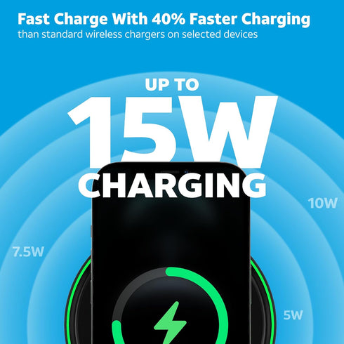 AT&T 15W Premium Wireless Charging Pad for Apple iPhone, Google Pixel, and Samsung Galaxy with Type C to C Cable (White)......