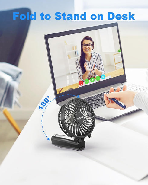 TriPole Handheld Fan Portable Mini Fan, 3 Speeds Foldable Small Personal Fan, Rechargeable USB Desk Fan, Powerful Hand Held Fan Battery Operated f...