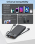 Portable Charger with Built-in Cables&AC Wall Plug,10000mAh Power Bank,PD 22.5W USB-C Fast Charging External Battery Pack with LED Display Compati...
