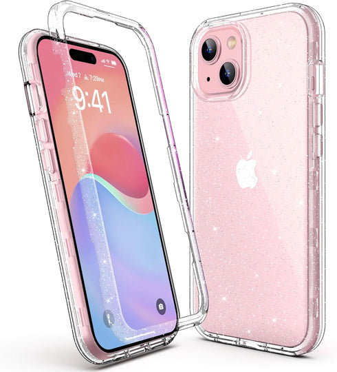 ULAK Compatible with iPhone 15 Plus Case Glitter, Heavy Duty Dual Layer Shockproof Protection Women Sparkly Transparent Protective Phone Cover for...