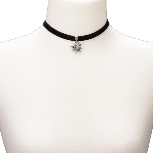 Traditional Velvet Choker Rhinestone Edelweiss small, Ladies costume jewelry, bavarian necklace close-fitting, elastic narrow choker for Dirndl, L...