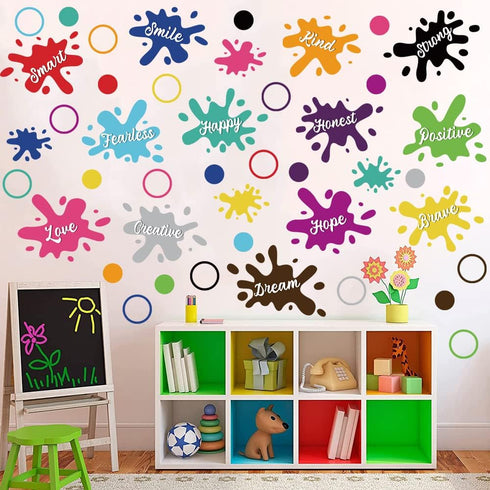 Supzone Colorful Paint Wall Decal Inspirational Quotes Wall Stickers Ink Splatter Splotches Wall Decal Watercolor Paint Splash Wall Art Sticker fo...