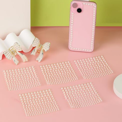 1980 PCS Pearl Stickers, 4 Size Pearl Embellishments for Crafts, Pearl Hair Accessories, Gem Jewels Decor Rhinestone Stickers for Craft, Body, Eye...