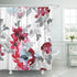 Shower Curtain Blue Large Burgundy Red Watercolor Abstract Flowers Gray Foliage Waterproof Polyester Fabric 72 x 72 Inches Set with Hooks...