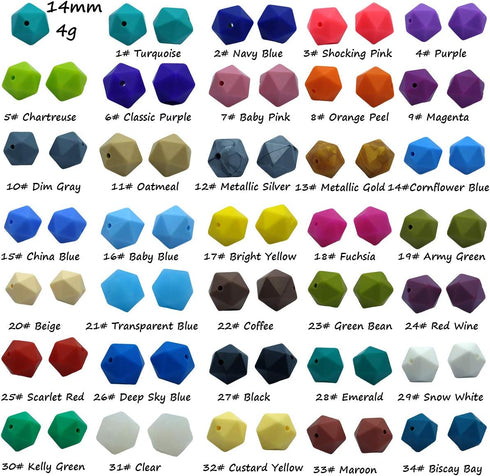 50pcs 14mm Silicone Polyhedron Pearl Beads Silicone Icosahedron Beads for Keychain Mom Necklace Making DIY Craft Jewelry Beading Accessory...