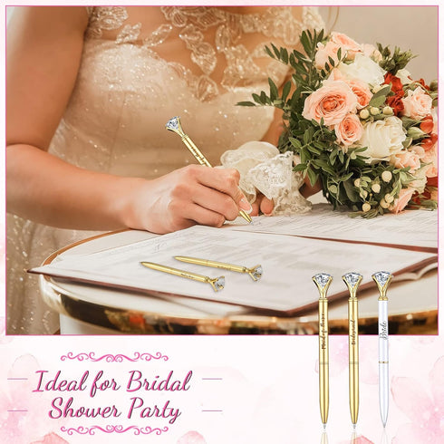 10 Pcs Bridal Shower Pens Bridesmaid Pens Diamond Pens with 10 Sheer Organza Bags Crystal Metal Ballpoint Pens Bling Pens for Wedding Party Favors...