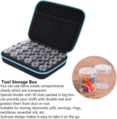 Diamond Embroidery Storage Case, 30 Slots Painting Jewelry Beads Compartments Clear Box Shockproof Double Seal 5D Diamonds Glitter Rhinestones Con...