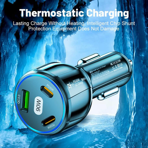 Car Fast Charger,90W Type C Car Charger Car Accessories, Car Accessories Cigarette Lighter USB Car Charger Compatible with iPhone 14/13/12/Mini/Pr...