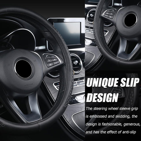 Car Steering Wheel Cover, 14 1/2-15 inch Non-Slip Soft Breathable Leather Automotive Steering Wheel Protecteor, Vehicle Accessories for Men Women,...