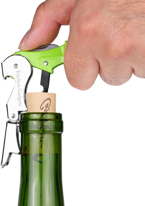 Wine Opener Waiters Corkscrew by Kitchen Gadgets - 3 Pack - 3in1 Multitool: Double Hinged Corkscrew + Foil Cutter Knife + Cap Opener - Easy One Ha...
