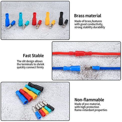100 Pcs Bullet Connectors Kit, Insulated Bullet Connectors Terminals Female and Male, Electrical Marine Bullet Crimp Automotive Wire Connectors Te...