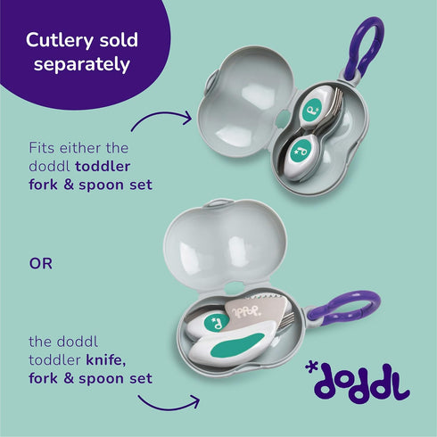 doddl Toddler Travel Utensil Case, Fits Toddler Fork, Spoon and Knife Sets, Clips to Bags & Strollers, Travel Essentials, Dishwasher Safe (Case On...