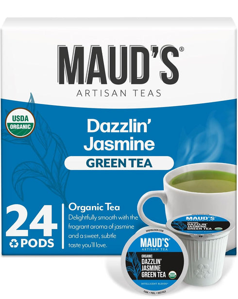 Maud's Organic Jasmine Green Tea Pods, 24 ct, Recyclable Single Serve Tea Pods – 100% Gourmet Blended Tea Leaves, Compatible with Keurig K Cups Ma...