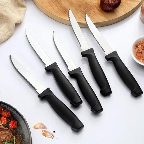 Pleafind 16-Pcs Steak Knives, 8.5 Inch Serrated Knives, Stainless Steel Steak Knives, Meat Knife for Table, Elegant Black Steak Knife Set for Home...