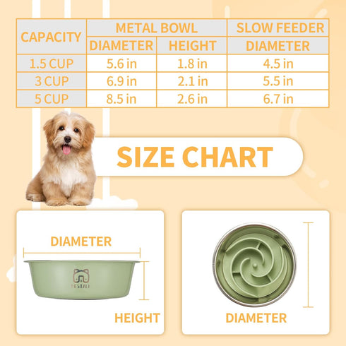 2-in-1 Metal Slow Feeder Dog Bowl, Bestalk Stainless Steel Dog Bowls with Silicone Slow Feeder Insert, Food Grade 304 Water Food Bowl with Anti-Sl...