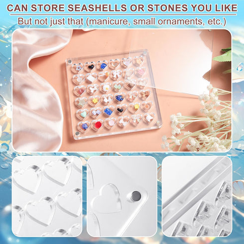 Acrylic Magnetic Seashell Display Box, Clear Small Craft Organizer Box Heart-Shaped Seashell Display Case Seashell Storage Box Container for Bead ...