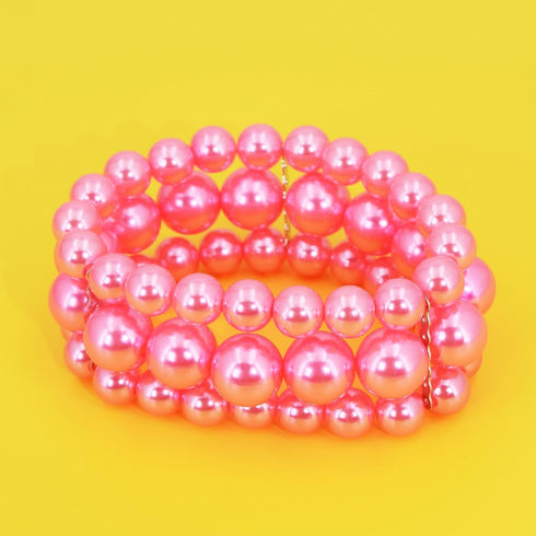 Womens Faux Pearl Costume Jewelry 3 Layers Pearl Chunky Necklace Bracelet and Earrings (Pink)...