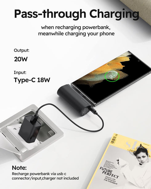 VEGER Portable Charger, USB C Power Bank, 5000mAh Mini Battery Pack Fast Charging 20W Small Charging Bank for iPhone 16/16 Pro/16 Pro Max/15, Sams...