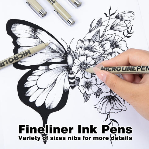 KERIFI Micro-Pen Fineliner Ink Pens, 12 Pack Black Micro Fine Point Drawing Pens Waterproof Archival Ink Multiliner Pens for Artist Illustration, ...
