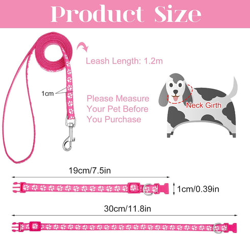 2 Packs Dog Collar and Leash Set, Puppy Collar and Lead Set Quick Release Buckle Adjustable Paw Print Puppy Collar Soft Nylon Pet Collar for Puppy...