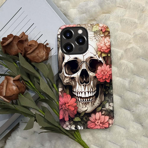 Compatible with iPhone 14 Pro Case, Skull Red Flowers Pattern Print Phone Case Durable Fashion Funny Liquid Silicone Case Soft Anti-Scratch Shockp...