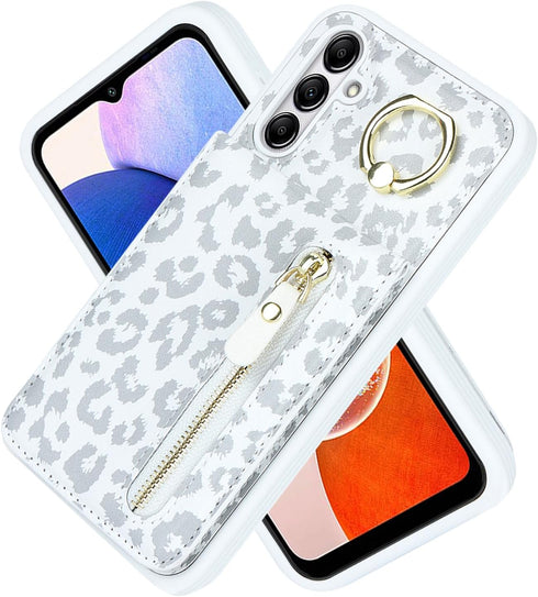 Samsung Galaxy A14 5G Case with Card Holder for Women, Samsung Galaxy A14 5G Phone Case Wallet with Credit Card with Ring Kickstand Zipper Shockpr...