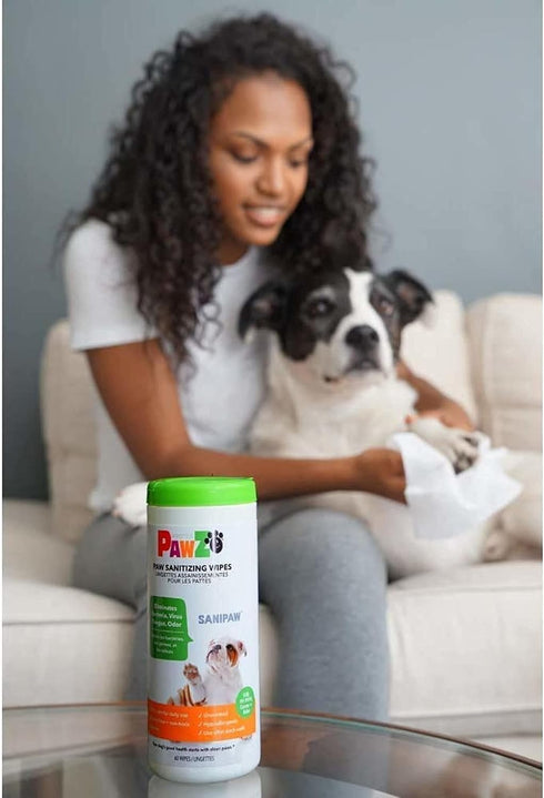 Protex PawZ SaniPaw Odor Eliminating Dog Paw Wipes (60 Wipes) Cleansing Dog Grooming Wipes, Simple & Safe Lickable Ingredients - Paw Cleaner for D...