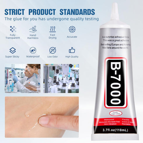 110 ml B7000 Adhesive Rhinestones Glue for Crafts, B7000 Glue Clear Glue with Glue Spreaders and Dotting Pen Tool, Multipurpose Jewlery Glue for F...
