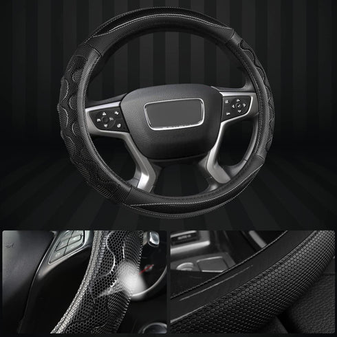 GIANT PANDA Steering Wheel Cover for GMC Sierra Acadia Terrain Yukon(3D Honeycomb-Black-Standard Size)...