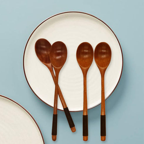 6 Pieces Wooden Spoons for Eating, Muulaii Wood Soup Spoons Long Handle Spoon with Japanese Style Kitchen Utensil for Korean Food Cooking Mixing S...