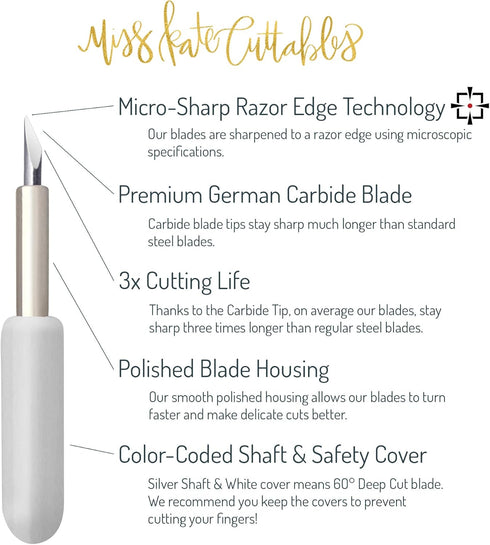 Carbide Blades for Cricut Explore Air 2 Vinyl Cutting Machines - Deep Cut 60 Degree - 5 Pack - Premium German Carbide - by Miss Kate Cuttables - R...