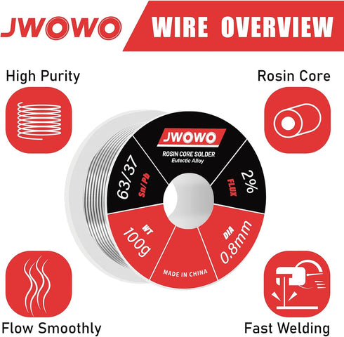 Rosin Core Solder Wire for Electrical Soldering(0.8mm/100g),By JWOWO...