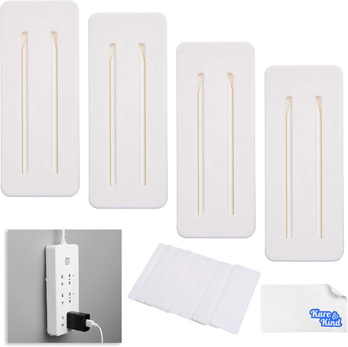 Self Adhesive Power Strip Holder 4 Pack - No Drill Extension Block Wall Mount Fixator - Easy to Install Sliding Design - for Home, Kitchen, Office...