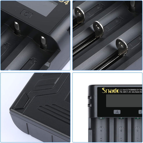 18650 Battery Charger, Snado Universal Smart Charger LCD Display for 3.7v Lithium ion Rechargeable Batteries 18650 21700 18490 17500 16340 14500 R...