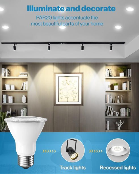 Sunco Lighting 6 Pack PAR20 LED Bulbs 50W Equivalent 7W Dimmable, CRI90 5000K Daylight 470 Lumens E26 Medium Base IP65 Waterproof Indoor Home Resi...