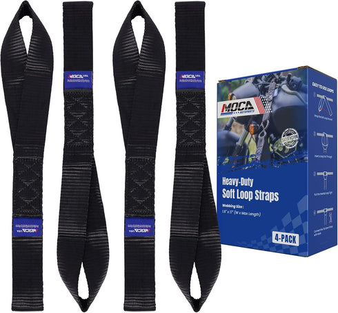 MOCA 4-Pack Soft Loop Tie Down Straps 12000 Lbs Breaking Strength 1.6 x 17 inches, Heavy Duty Tie Down Loops for Secure Trailering of Kayak, Motor...