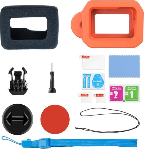 Windslayer Cover Muffler + Floaty Case + Screen Protector for GoPro Hero 12 11 10 9, Floating Case with Screw and Adhesive Anchors for Snorkeling,...