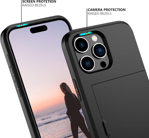 Nvollnoe Compatible with iPhone 15 Pro Max Case with Card Holder Heavy Duty Protective Dual Layer Shockproof Hidden Card Slot Slim Wallet Phone Co...