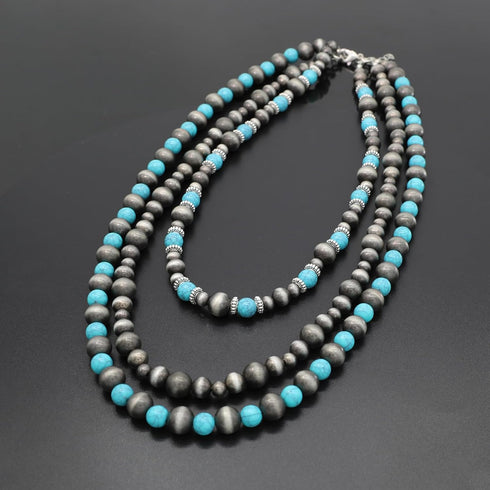 Western Metallic Navajo Pearl Choker Necklace For Women Cowgirls Multi Layer Pearls Turquoise Beaded Boho Chic Statement Necklace Southwestern...